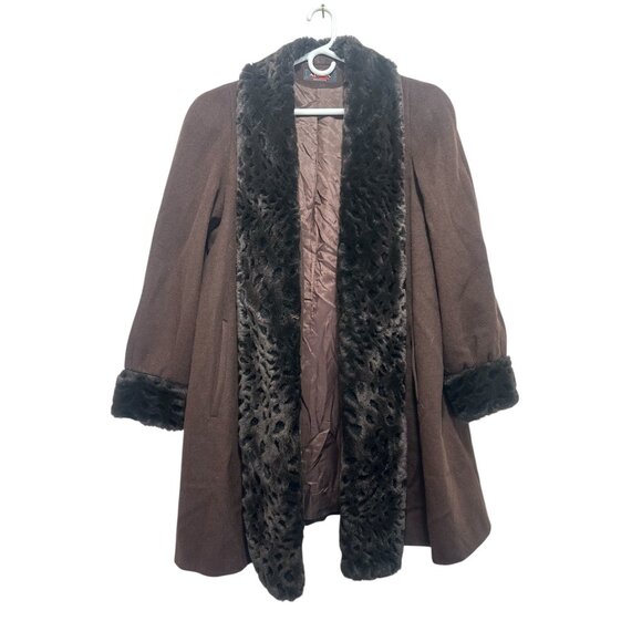 Vintage Alorna Faux Fur Trim Wool Penny Lane Coat A-Line XL Brown Retro Old Mone - Picture 15 of 16